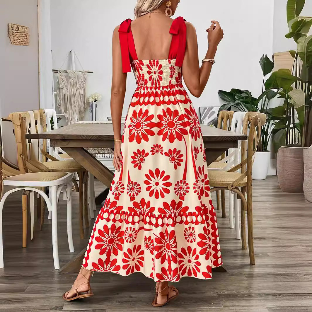 Damen Elegantes Maxikleid mit Blumenmuster und charmanten Trägern EB