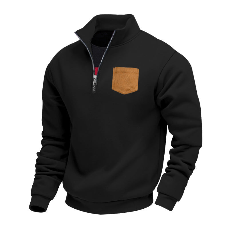 Herren Fleece-Pullover mit hohem Kragen und praktischer Brusttasche EB