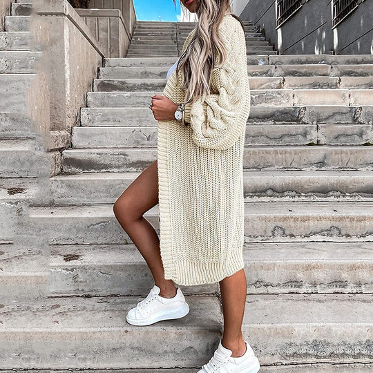 Damen Strickjacke mit voluminösen Ärmeln und modernem Lochmuster EB