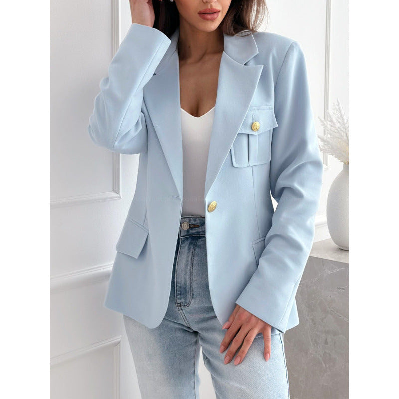 Damen eleganter Blazer mit praktischen Taschen und goldenen Knöpfen EB