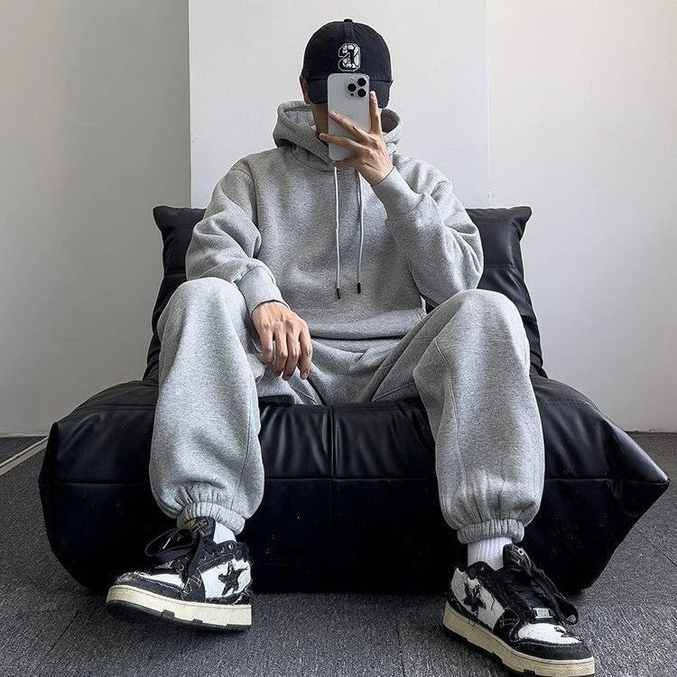 Unisex Oversize-Kapuzenpullover mit Kängurutasche und weiter Jogginghose aus French Terry EB