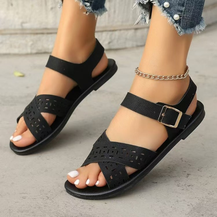 Damen Komfortable Riemensandalen mit modischem Lochmuster EB