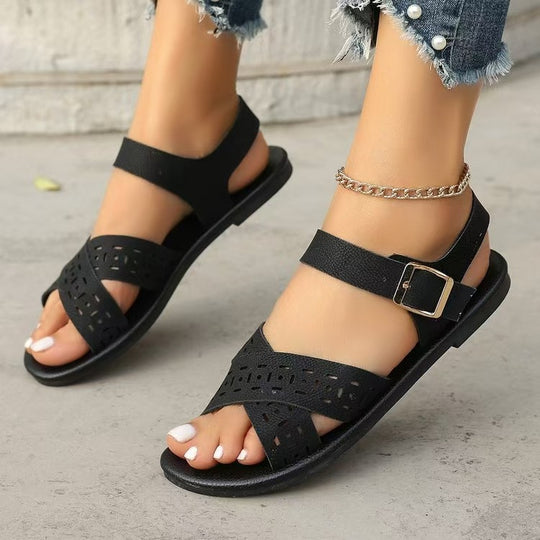 Damen Komfortable Riemensandalen mit modischem Lochmuster EB