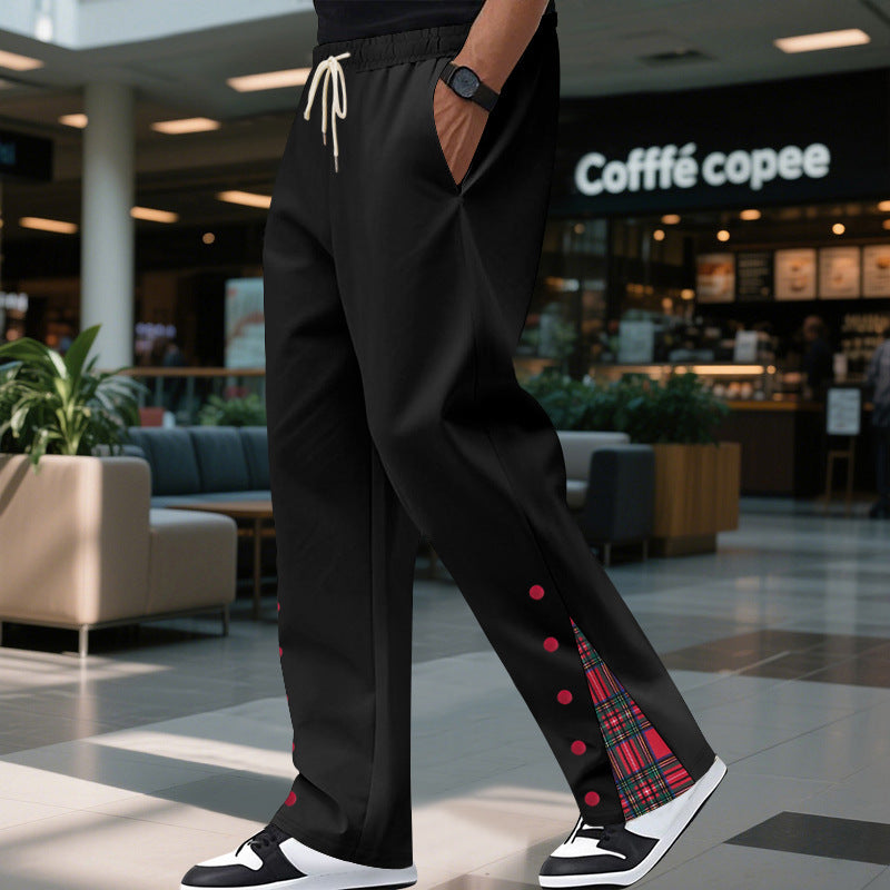 Herren Relaxed-Fit Jogginghose mit Karo-Seitenpasse, Druckknopfleiste & Kordelzug EB
