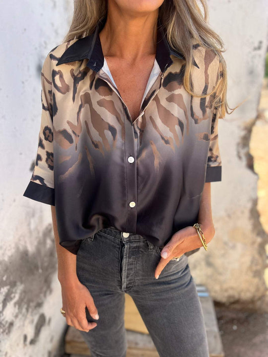 Damen Transparente Bluse mit animalischem Druck EB