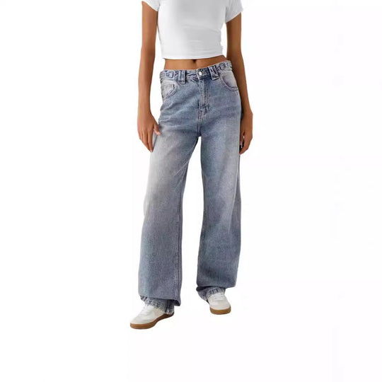 Damen weite High-Waist Jeans mit elegantem Schnitt und lässigem Design EB