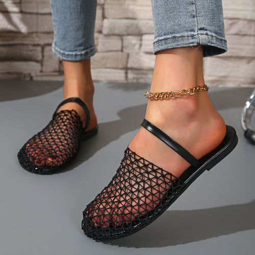 Damen Mesh-Pantoletten mit angenähtem Riemen und rutschfester Sohle EB