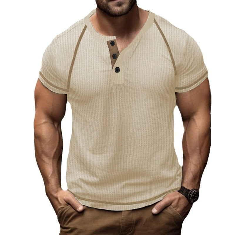Herren Kurzarm-Henley-T-Shirt mit strukturierter Oberfläche und praktischer Knopfleiste EB