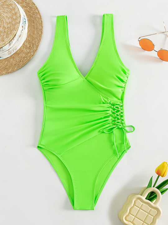 Damen Einteiliger Badeanzug mit raffiniertem Wickeldesign EB
