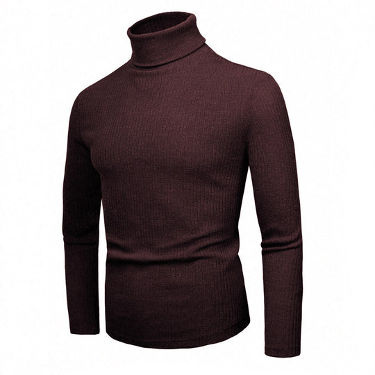Damen eleganter Strickpullover mit hohem Kragen und feiner Rippenstruktur EB