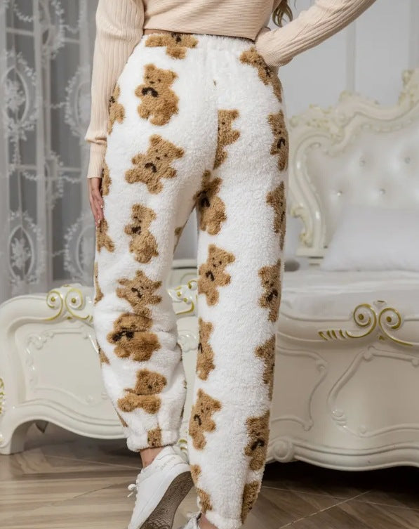 Damen kuschelige Fleece-Hose mit Leopardenmuster EB