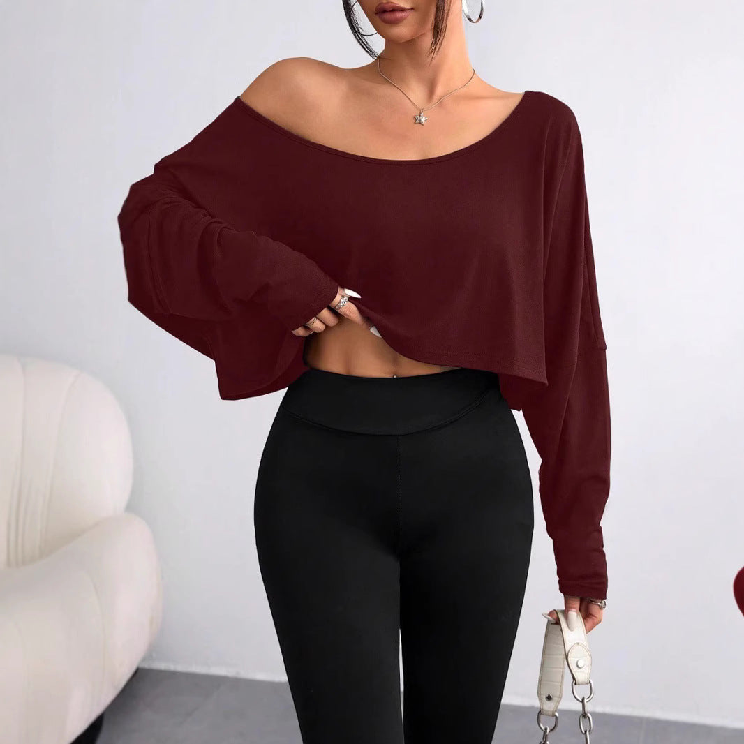 Damen lässiges Oversized Langarm-Shirt mit asymmetrischem Saum und U-Boot-Ausschnitt EB