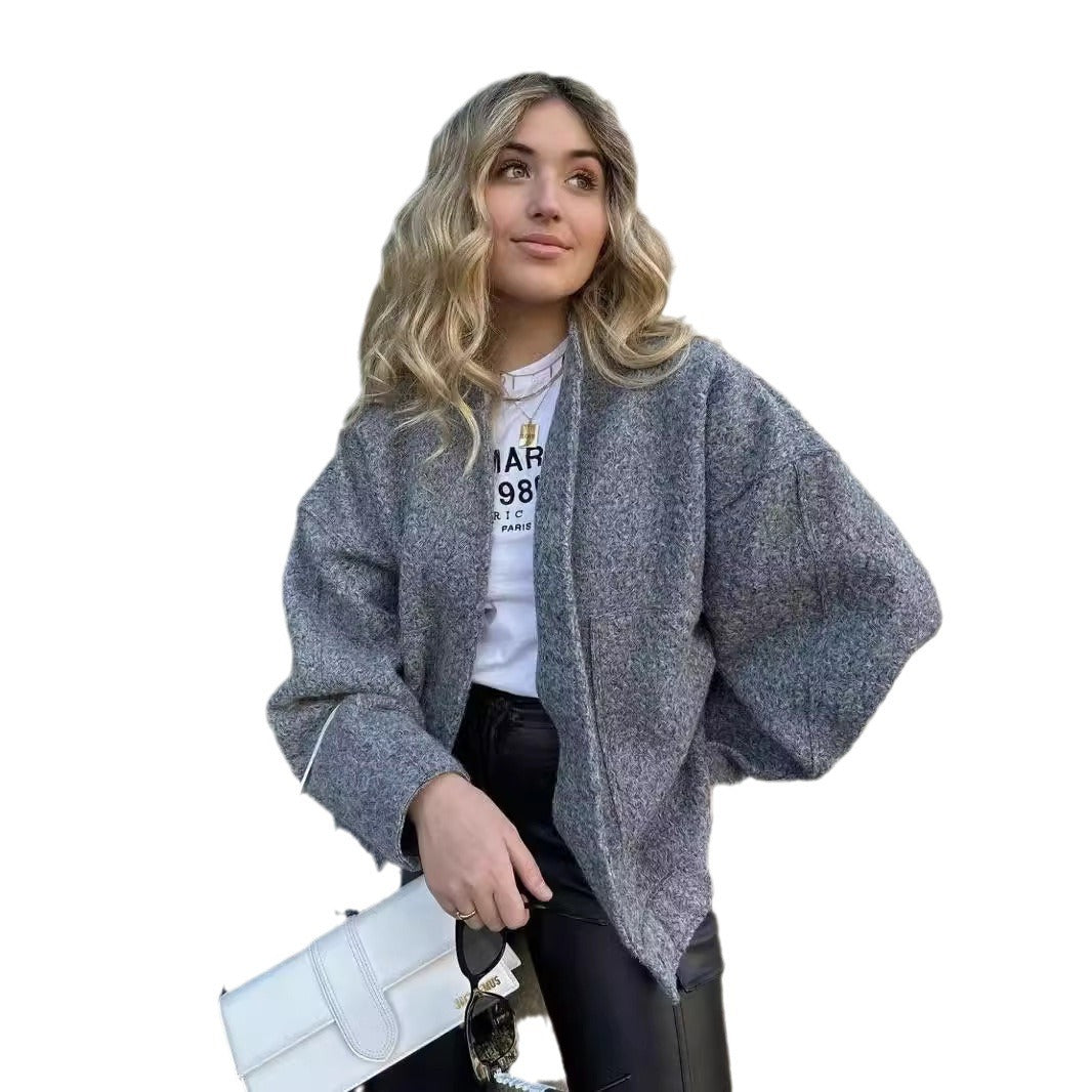 Damen Oversized Wolljacke im schlichten Design EB
