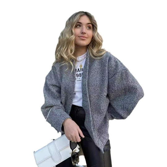 Damen Oversized Wolljacke im schlichten Design EB