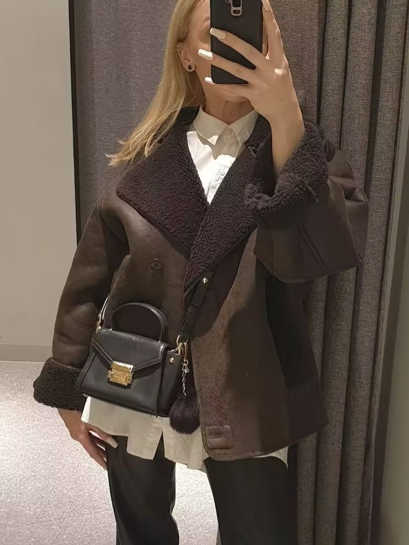 Damen Oversized-Baumwolljacke mit gefüttertem Kragen EB