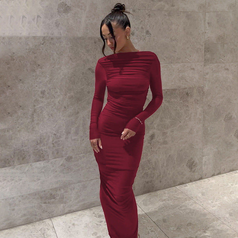 Damen Elegantes langes Kleid mit raffiniertem Raffungseffekt EB
