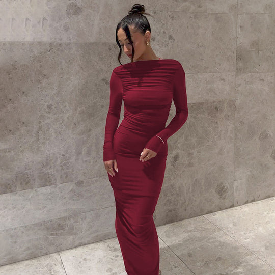 Damen Elegantes langes Kleid mit raffiniertem Raffungseffekt EB