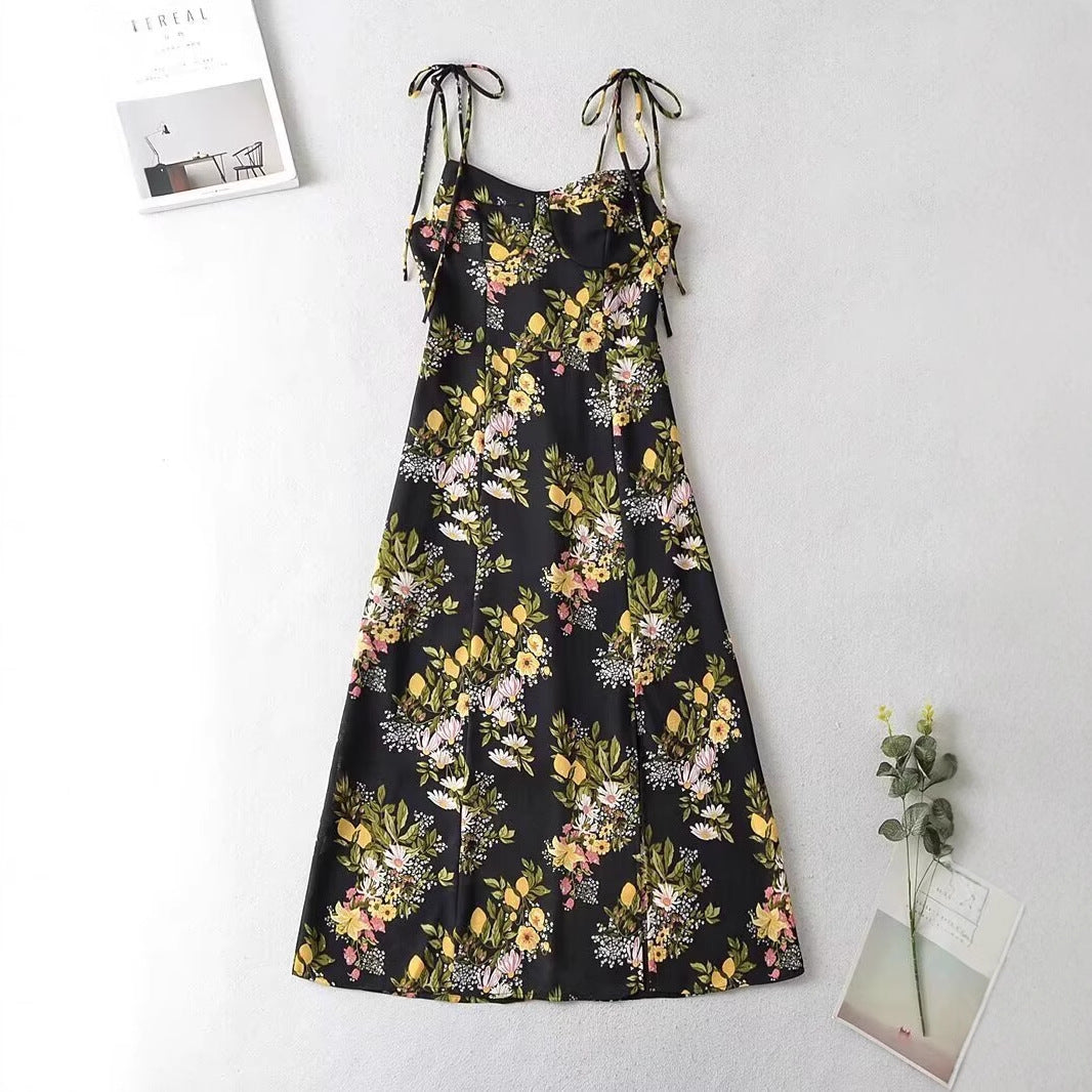 Damen Maxikleid mit floralem Design und zarten Spaghettiträgern EB