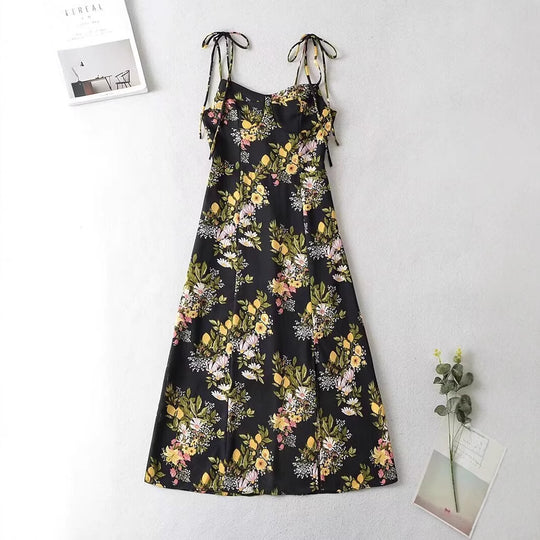 Damen Maxikleid mit floralem Design und zarten Spaghettiträgern EB