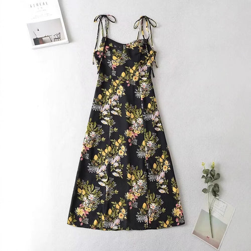 Damen Maxikleid mit floralem Design und zarten Spaghettiträgern EB