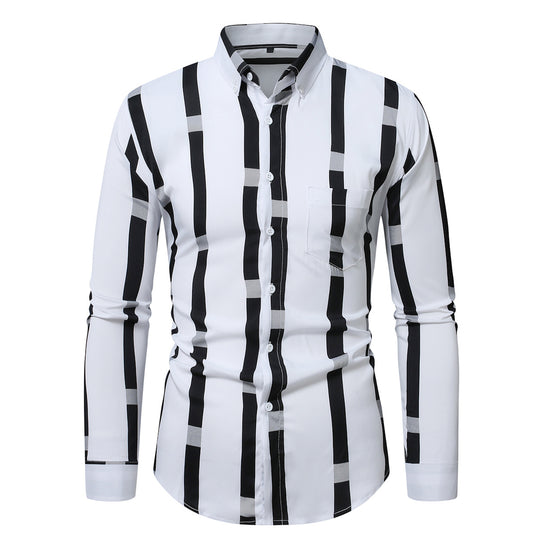 Herren nan tailliertes Langarmhemd mit vertikalem Streifenmuster und Button-Down-Kragen EB