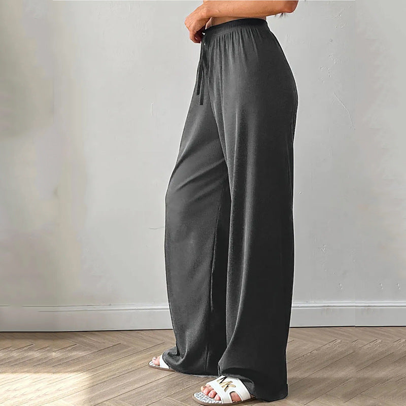 Damen weite hochgeschnittene Loungehose mit elastischem Bund und Kordelzug EB