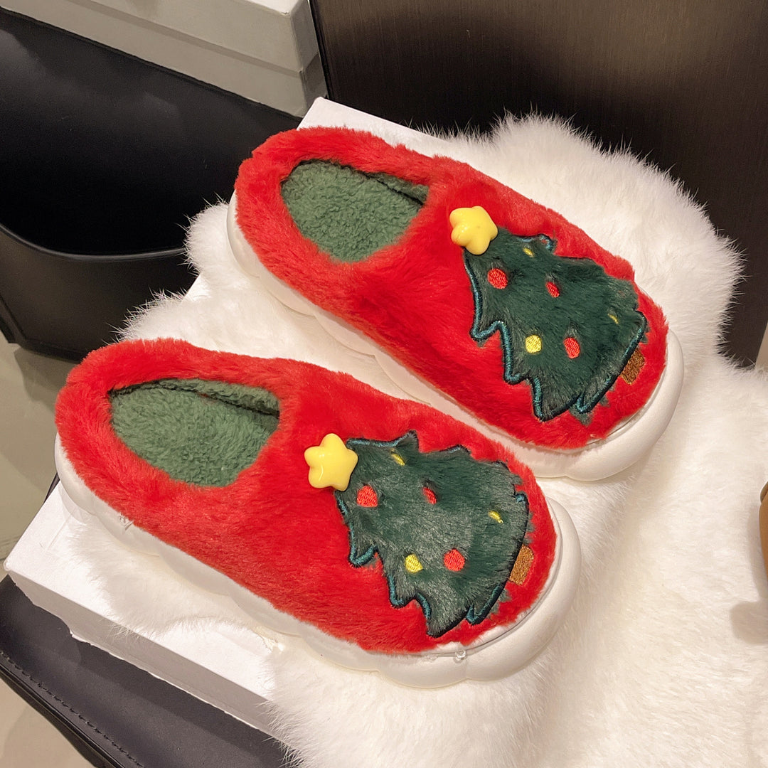 Damen Hausschuhe mit festlichem Weihnachtsbaum-Design und kuscheligem Futter EB