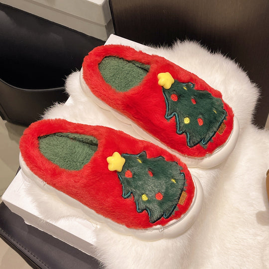 Damen Hausschuhe mit festlichem Weihnachtsbaum-Design und kuscheligem Futter EB