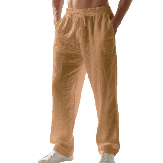 Herren lockere Sommerhose aus leichtem Leinenmaterial mit elastischem Bund und Seitentaschen EB