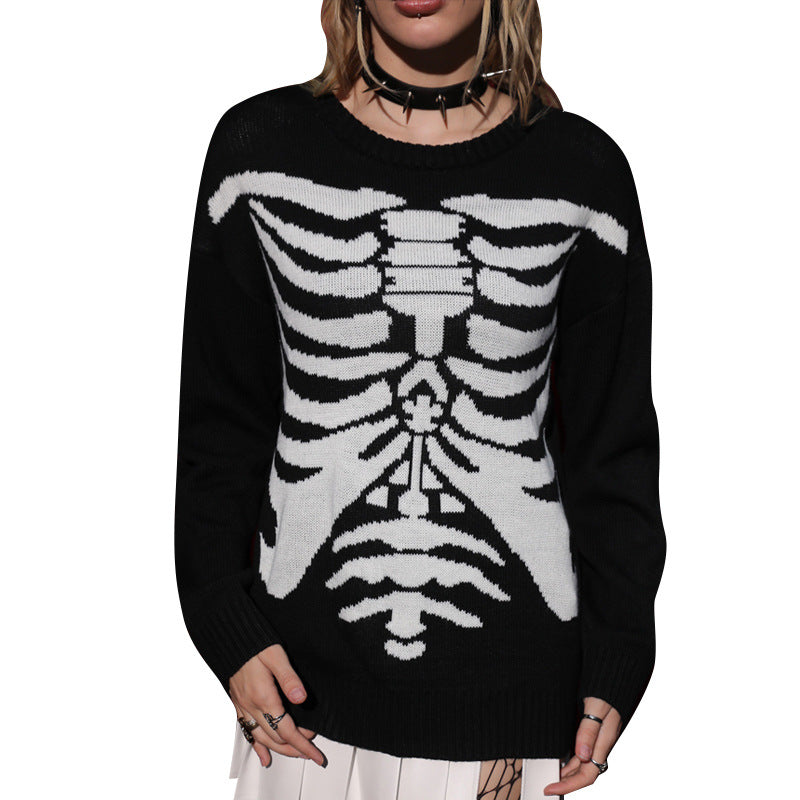Damen Pullover mit auffälligem Skelettmotiv und lässigem Schnitt Heidi-Mode
