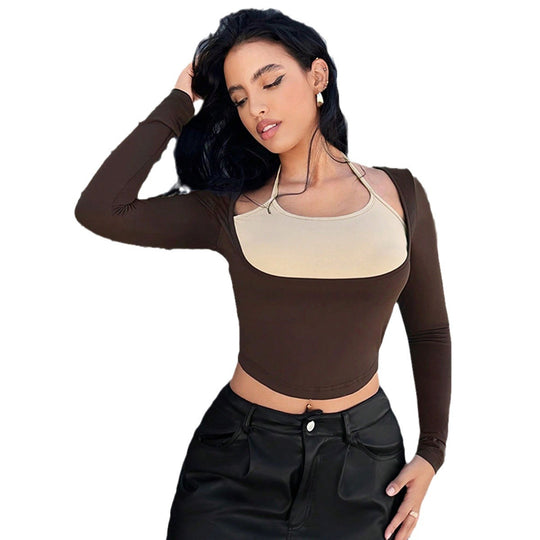 Damen Figurbetontes Longsleeve mit raffinierten Layering-Details EB