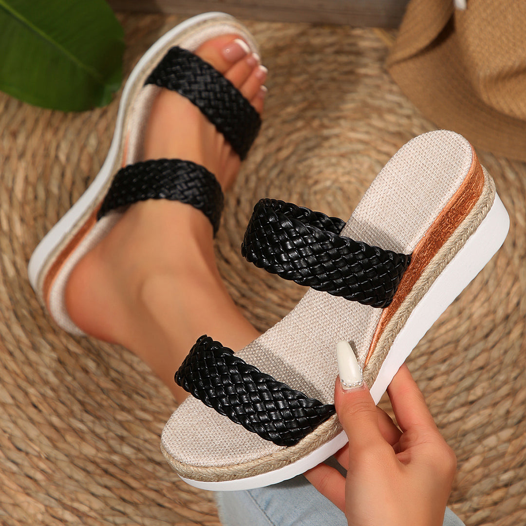 Damen Wedge-Pantoletten mit geflochtenem Riemen und komfortabler Sohle EB