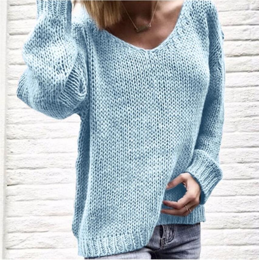 Damen Grober V-Pullover mit lässigem Schnitt und strukturiertem Gewebe EB