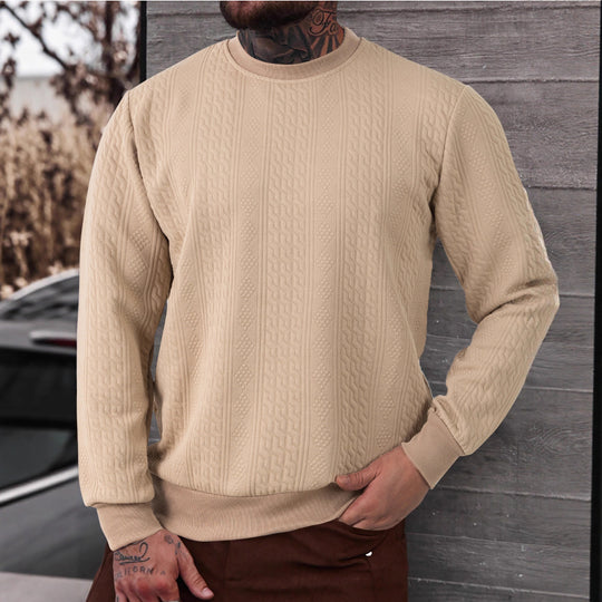 Herren nan texturiertes Rundhals-Sweatshirt mit feiner Waffelstruktur und gerippten Bündchen EB