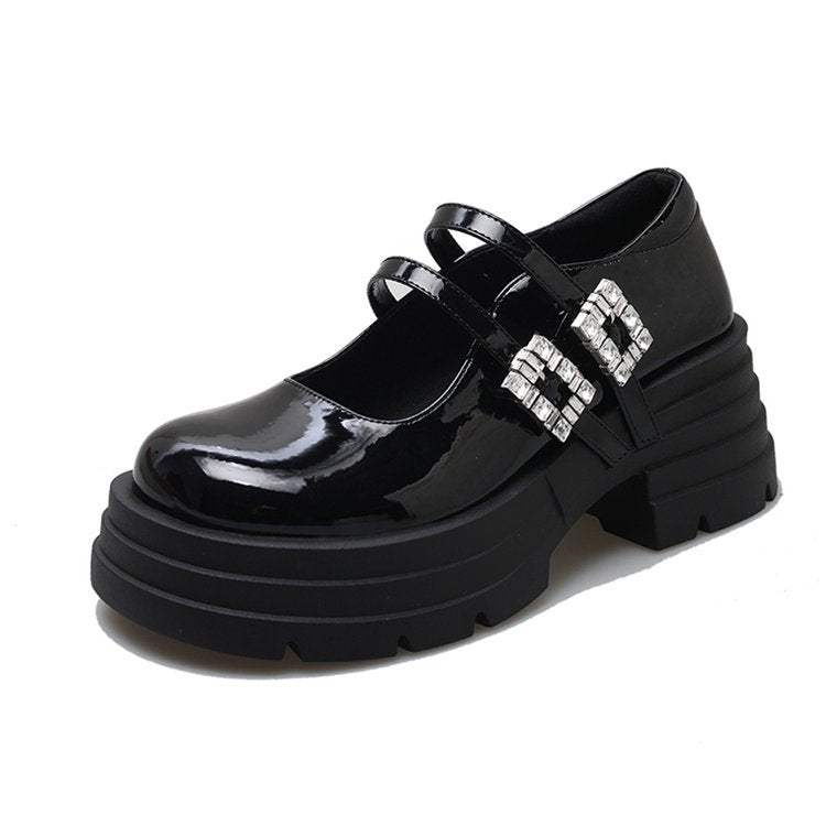 Damen Plateau-Ballerinas mit doppelt verstellbarem Riemen und glitzernden Details EB