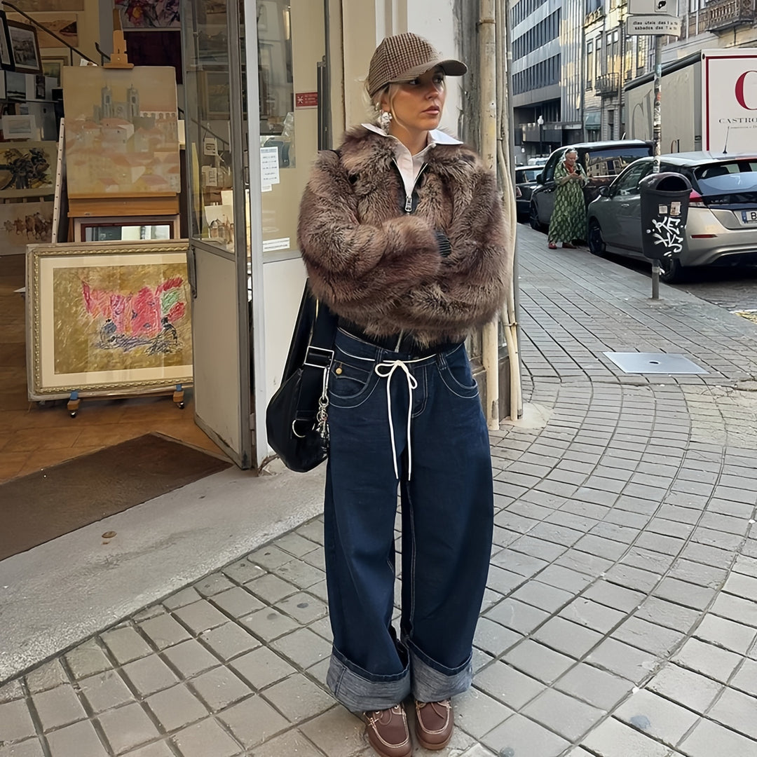 Damen Kunstpelzjacke mit voluminösen Ärmeln EB