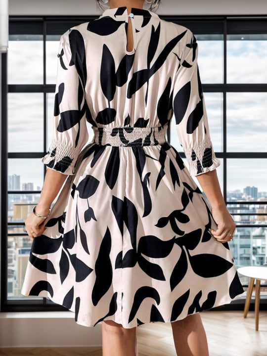 Damen Blumenkleid mit elastischem Taillenzug und Ballonärmel EB