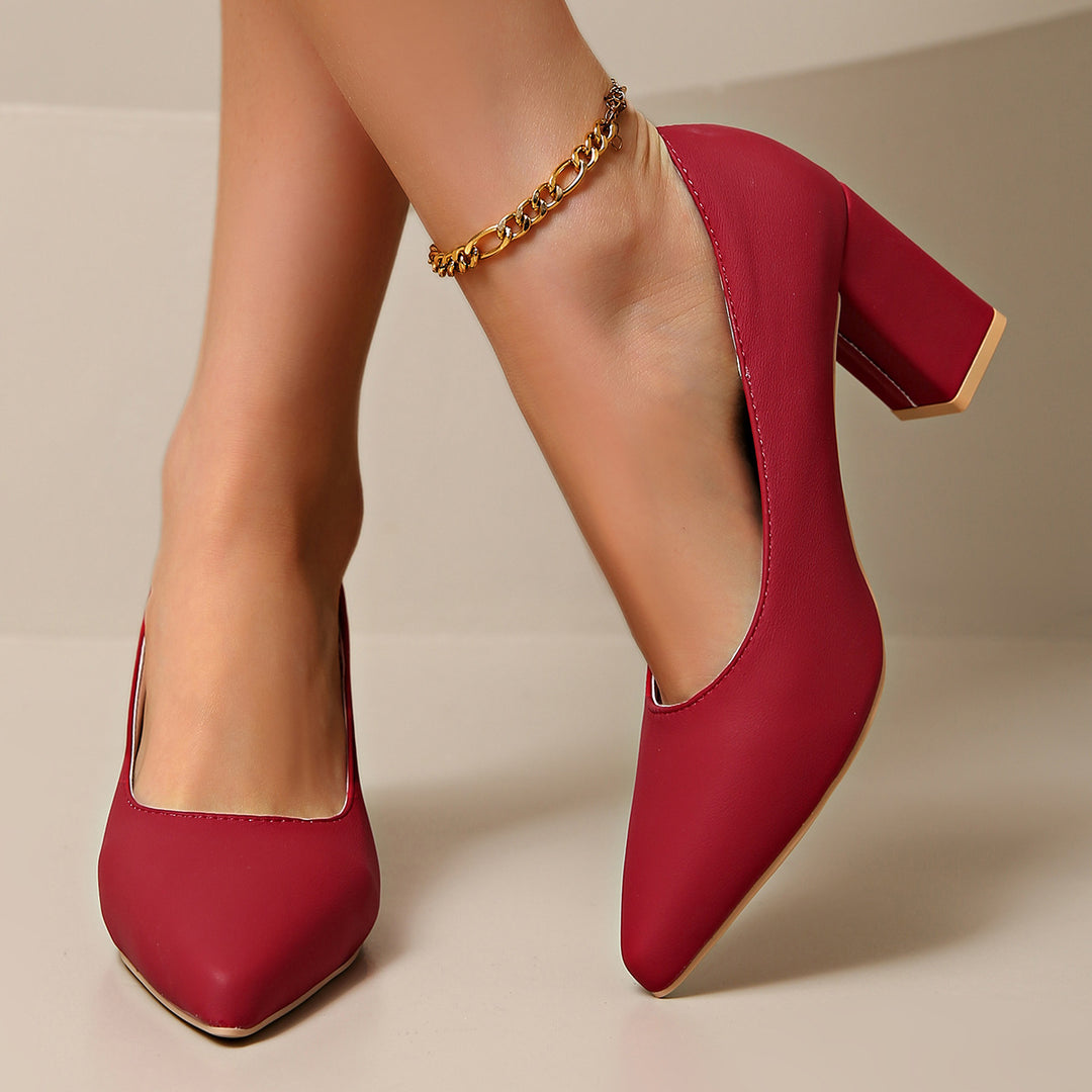 Damen Elegante Pumps mit modischem Blockabsatz und spitzem Design EB