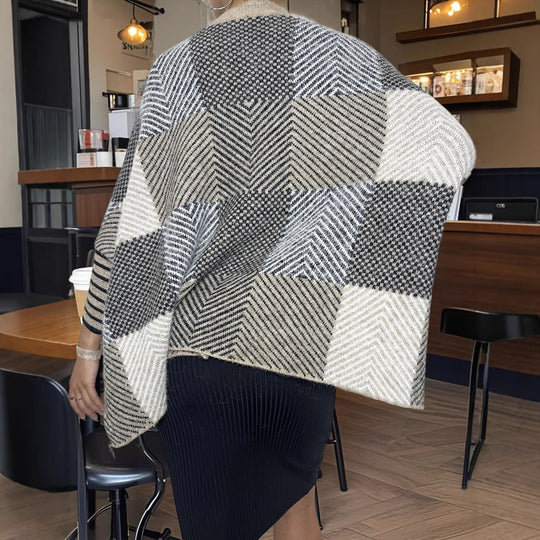 Damen asymmetrischer Strickpullover mit Zickzackmuster EB