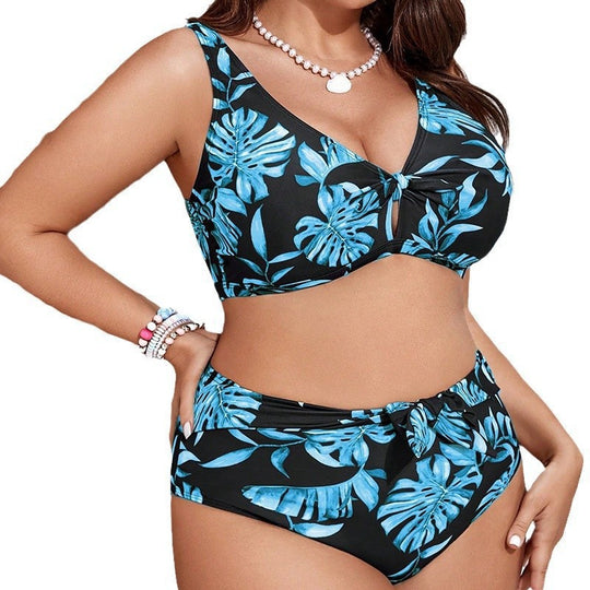 Damen Triangel-Bikini mit floralem Design und hohem Bund EB
