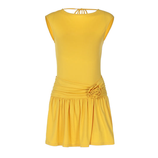 Damen Kurzarmkleid mit asymmetrischem Schnitt EB