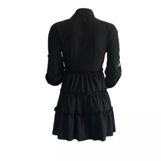 Damen Hemdblusenkleid mit voluminösem Saum und langen Ärmeln EB