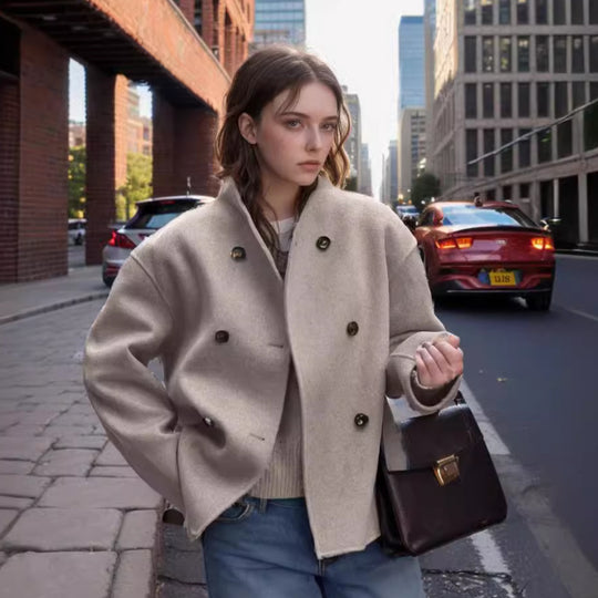 Damen modische Kurzjacke mit strukturiertem Gewebe und abgerundetem Saum EB