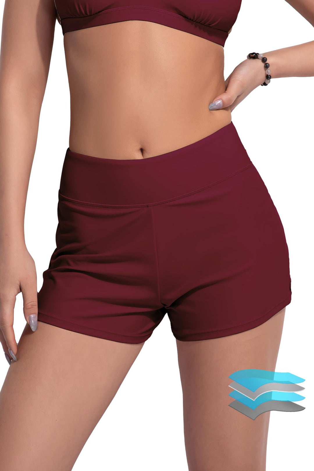 Damen Hochgeschnittene Sport-Badeshorts mit elastischem Bund EB