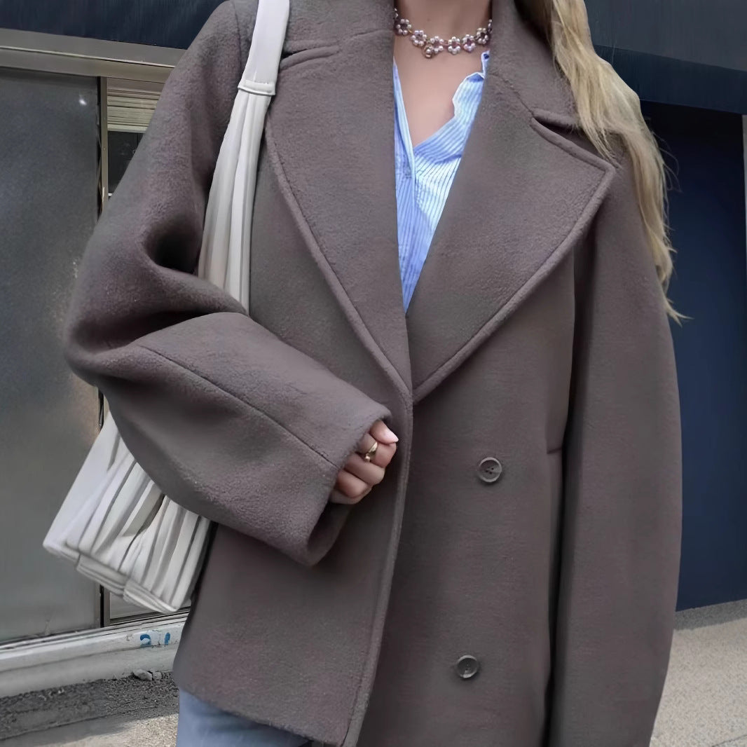 Damen modische Oversized-Jacke mit doppelter Knopfleiste und elegantem Kragen EB