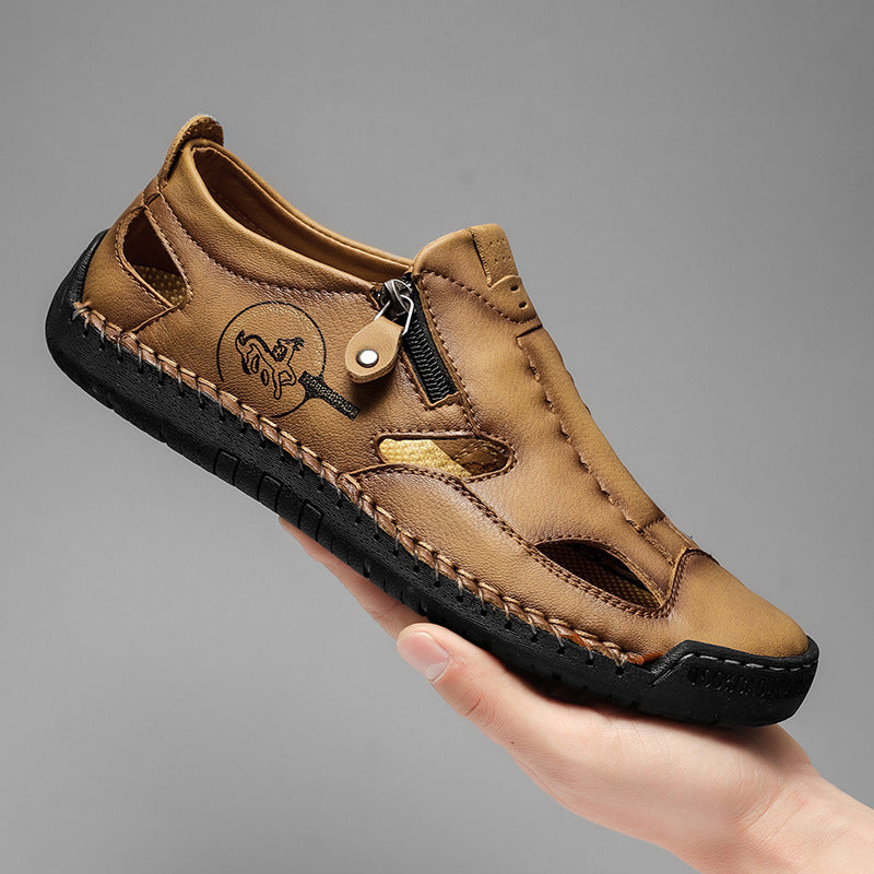 Herren Bequeme Lederfreizeitschuhe mit Reißverschluss und atmungsaktiven Öffnungen EB