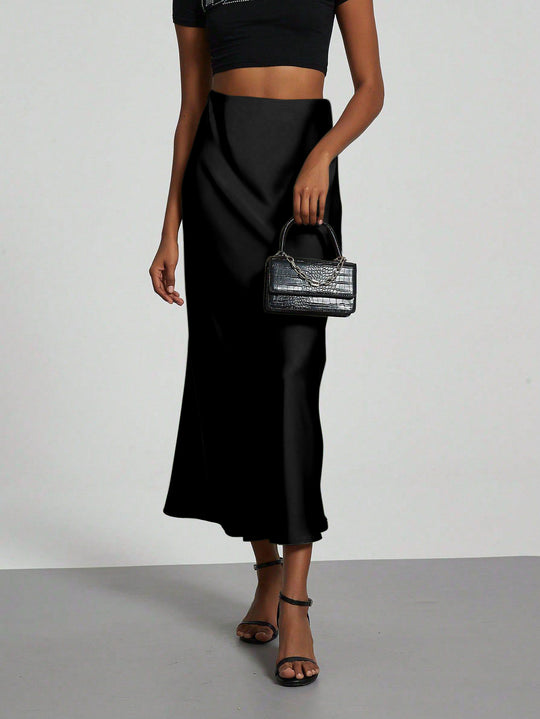 Damen Elegante und fließende Satin Maxiröcke EB