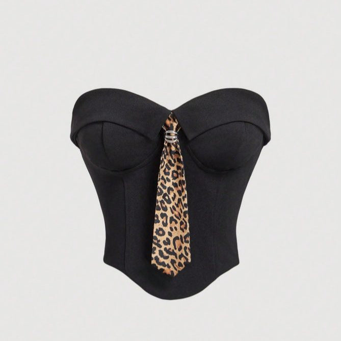Damen Corsage mit modischem Tiermuster und tailliertem Schnitt EB