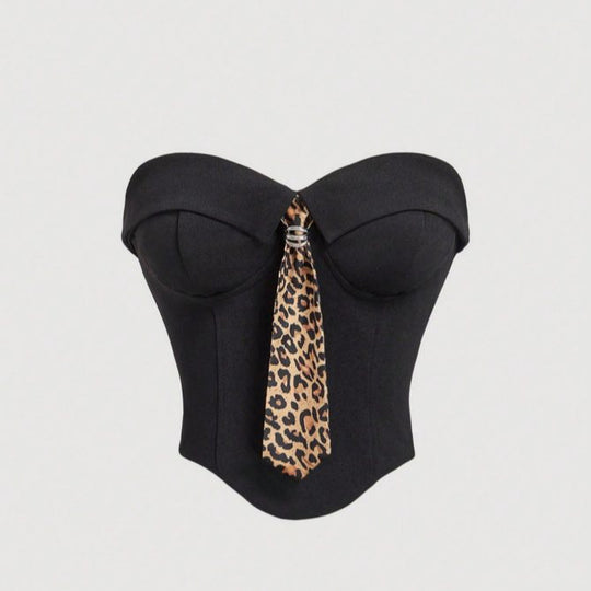 Damen Corsage mit modischem Tiermuster und tailliertem Schnitt EB
