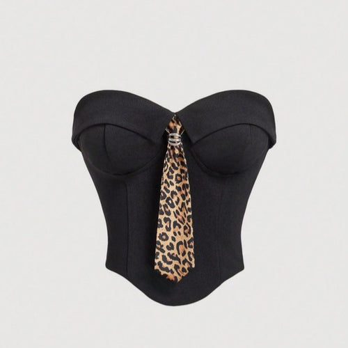 Damen Corsage mit modischem Tiermuster und tailliertem Schnitt EB